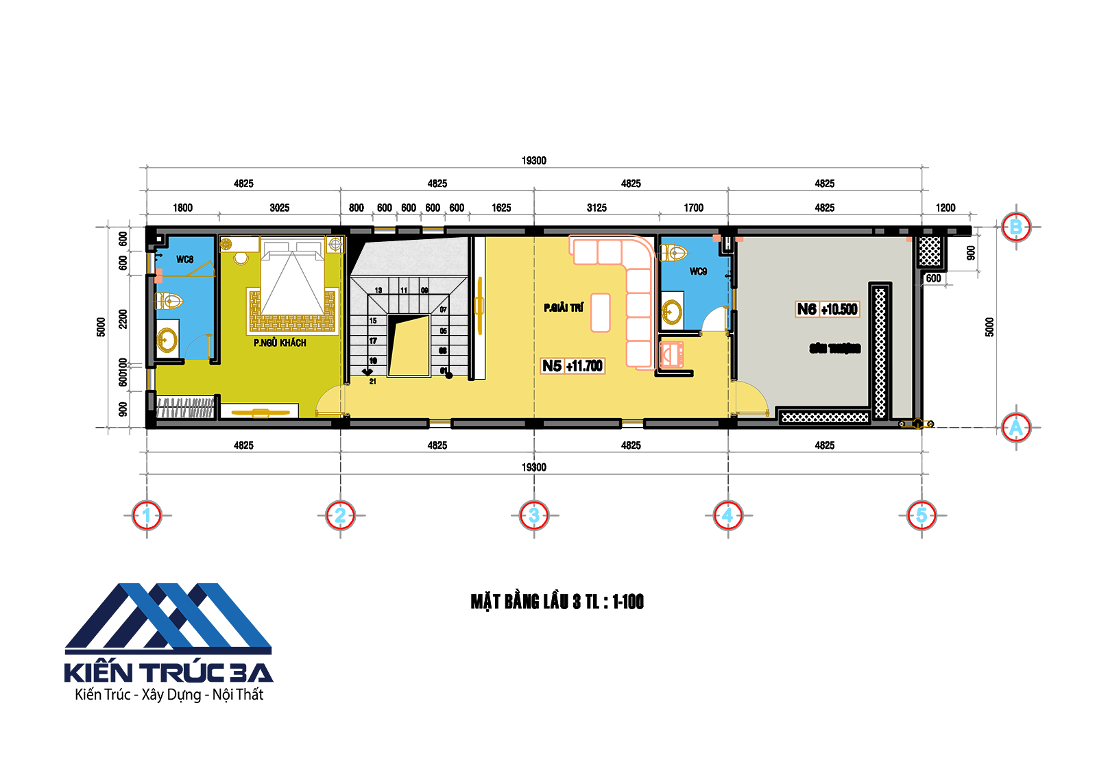 Mẫu bản vẽ thiết kế nhà phố 5x20m tại Bình Dương