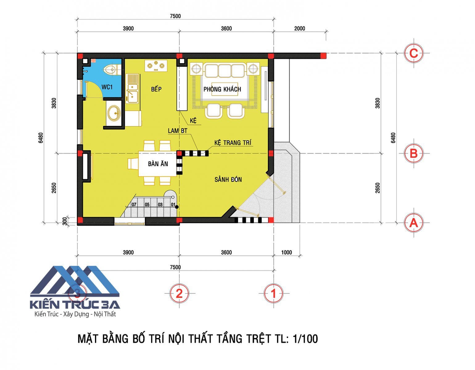 Mẫu bản vẽ thiết kế nhà phố 7,5x6,48m tại Bình Dương